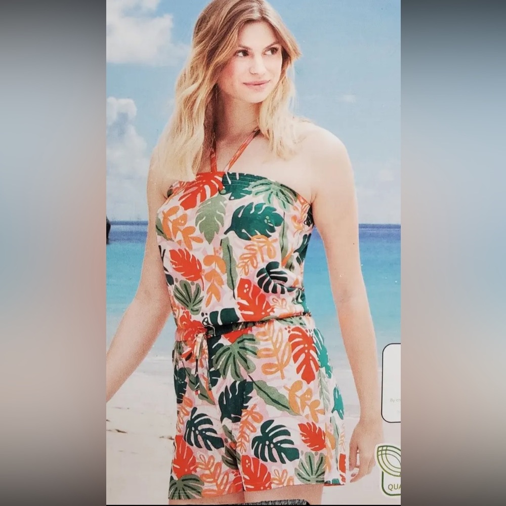 SERRA Tropical Pattern Print One-Piece Shorts Romper Size L